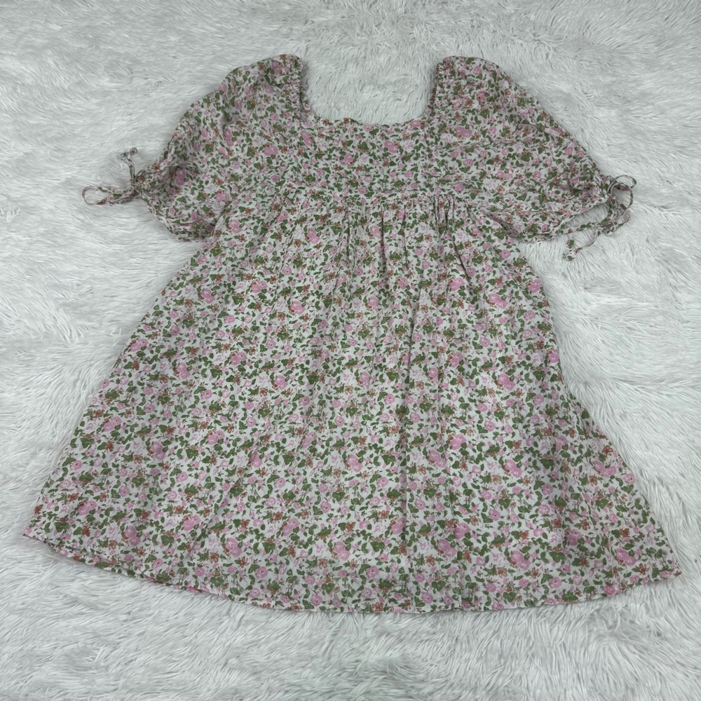 Chelsea Violet Girls short sleeve square neck floral cotton casual dress